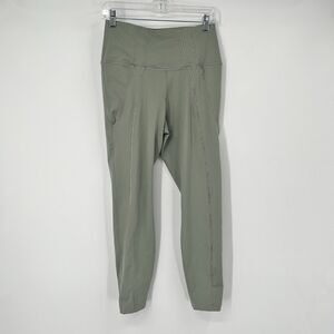 Womens Nike Dri-Fit L Green Hi Rise 7/8 Athletic Leggings Metallic Trim Yoga Gym
